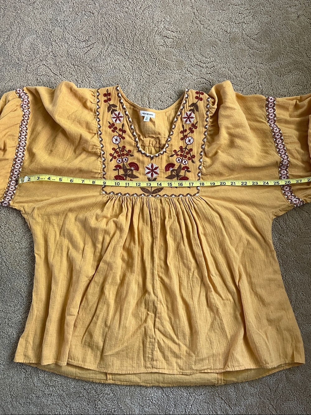 Boho Mustard Embroidered Peasant Top - Brand: Max Studio - Picture 7 of 10